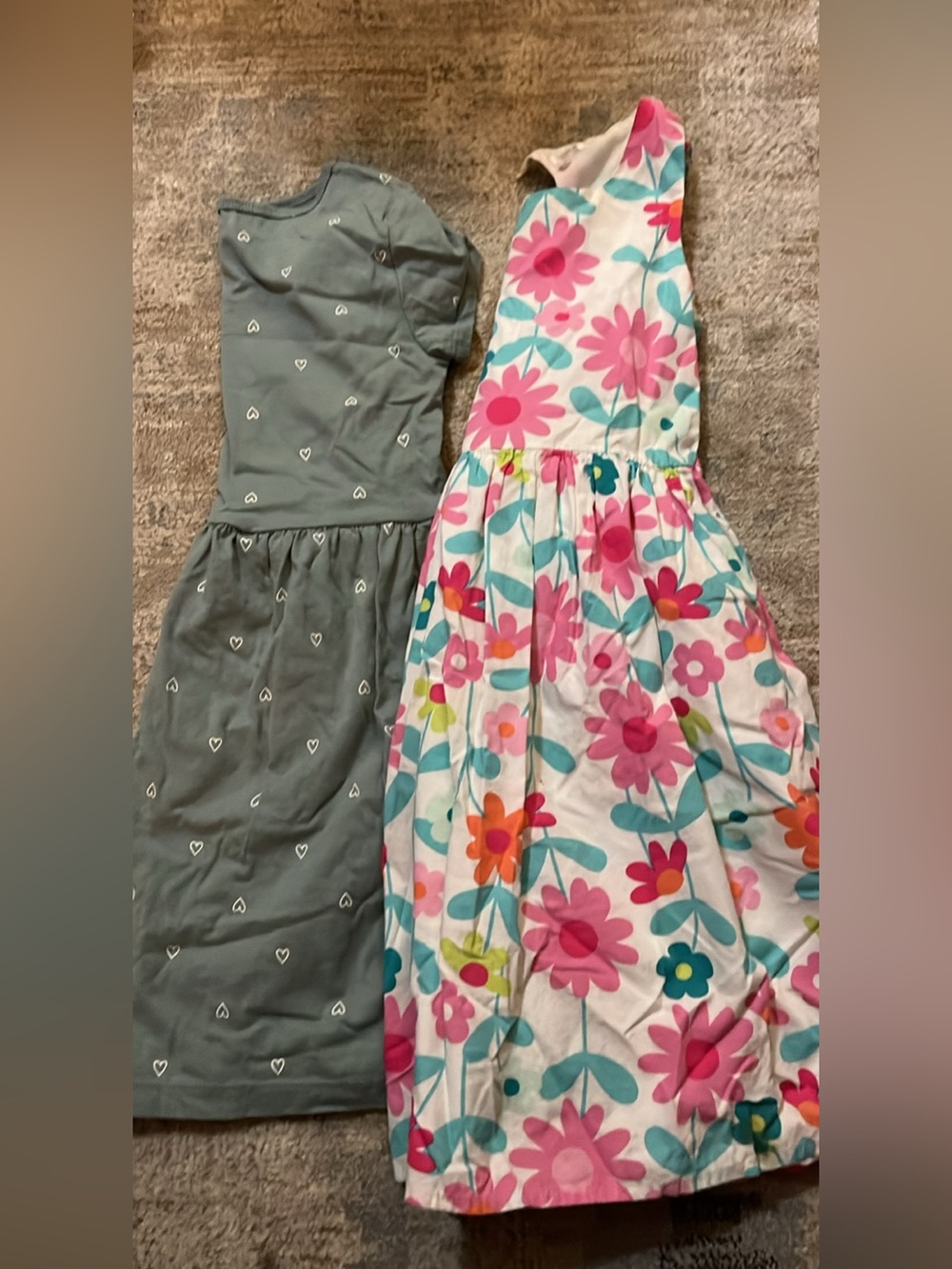 Girls Floral Pink & Teal Cotton Sundress & short sleeve with Green Heart Dress